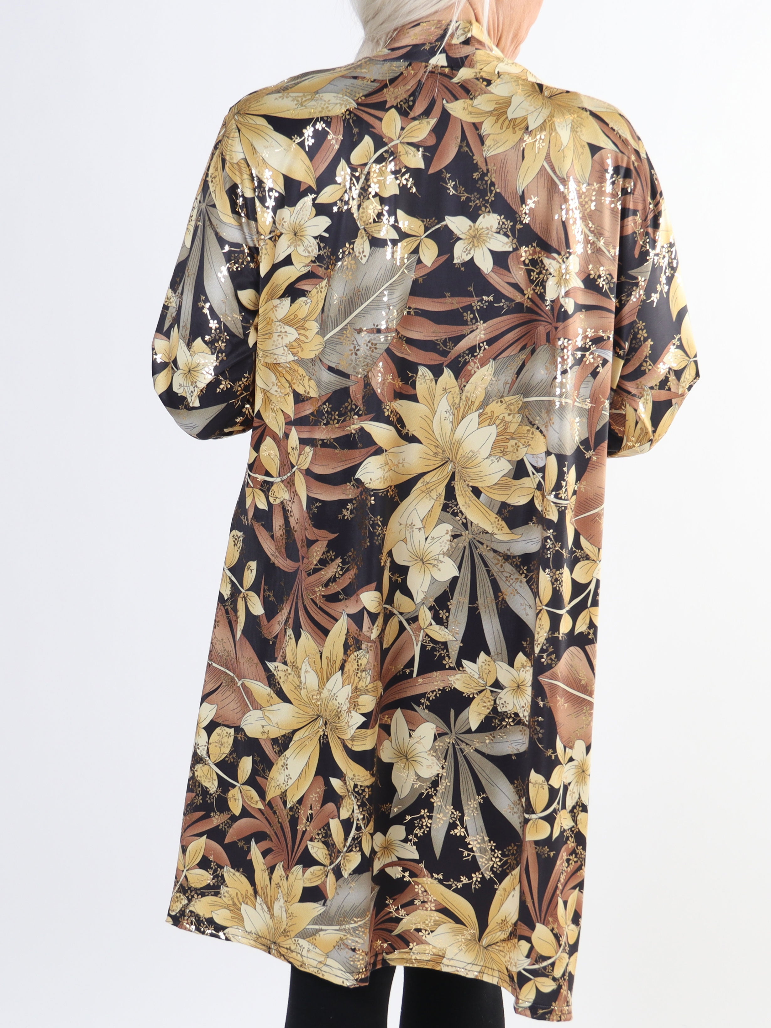Rosa Gold Flower - Elastisk plus size cardigan med tryck